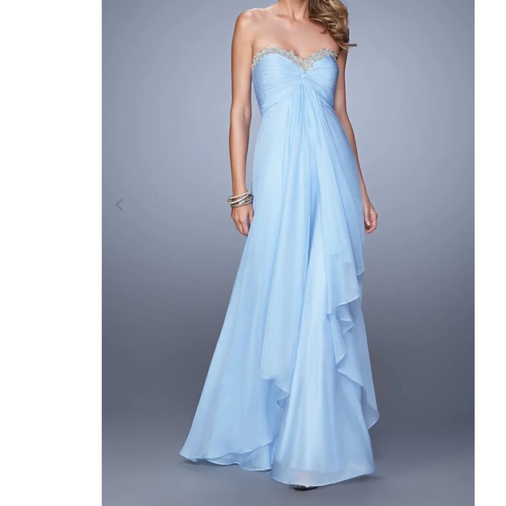 La Femme Strapless Chiffon Dress with Rhinestone Bustline Size 6 Q110